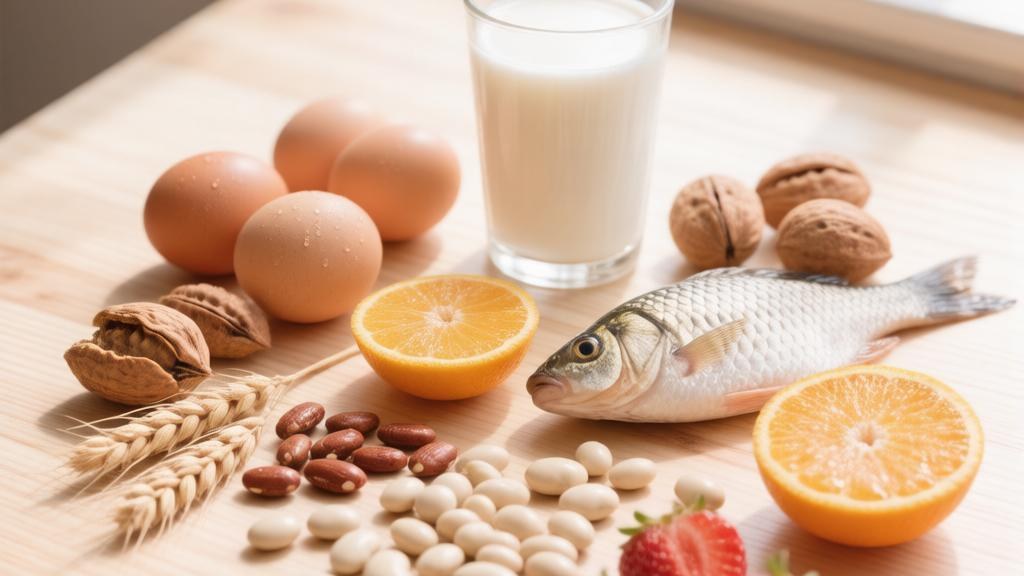 Главные продукты-аллергены — молоко, яйцо, рыба, орехи, пшеница, соя, цитрусовые, ягоды